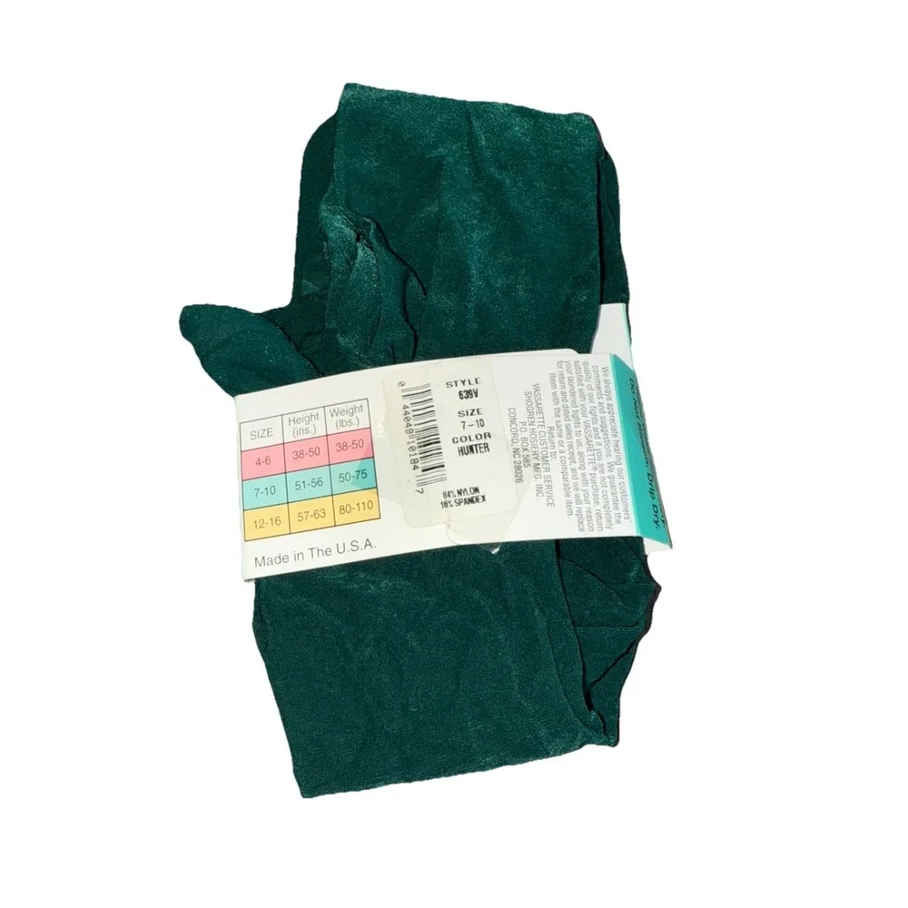 Vassarette Velvet‎ Tights Girls size 7-10 Hunter Green New in Package